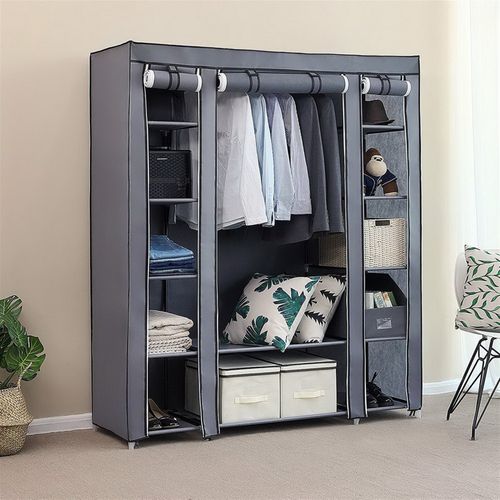 Portable Clothes Closet Wardrobe Storage Organizer with Non-Woven Fabric Quick and Easy to Assemble Extra Strong and Durable Gray