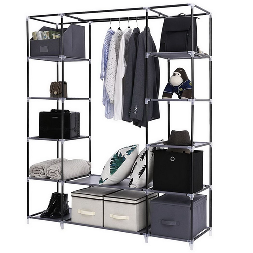 Portable Clothes Closet Wardrobe Storage Organizer with Non-Woven Fabric Quick and Easy to Assemble Extra Strong and Durable Gray